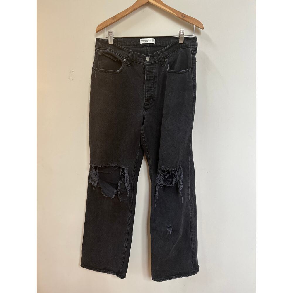 Abercrombie & Fitch Womens Jeans Faded Black The 90s Baggy Low Rise Distressed
